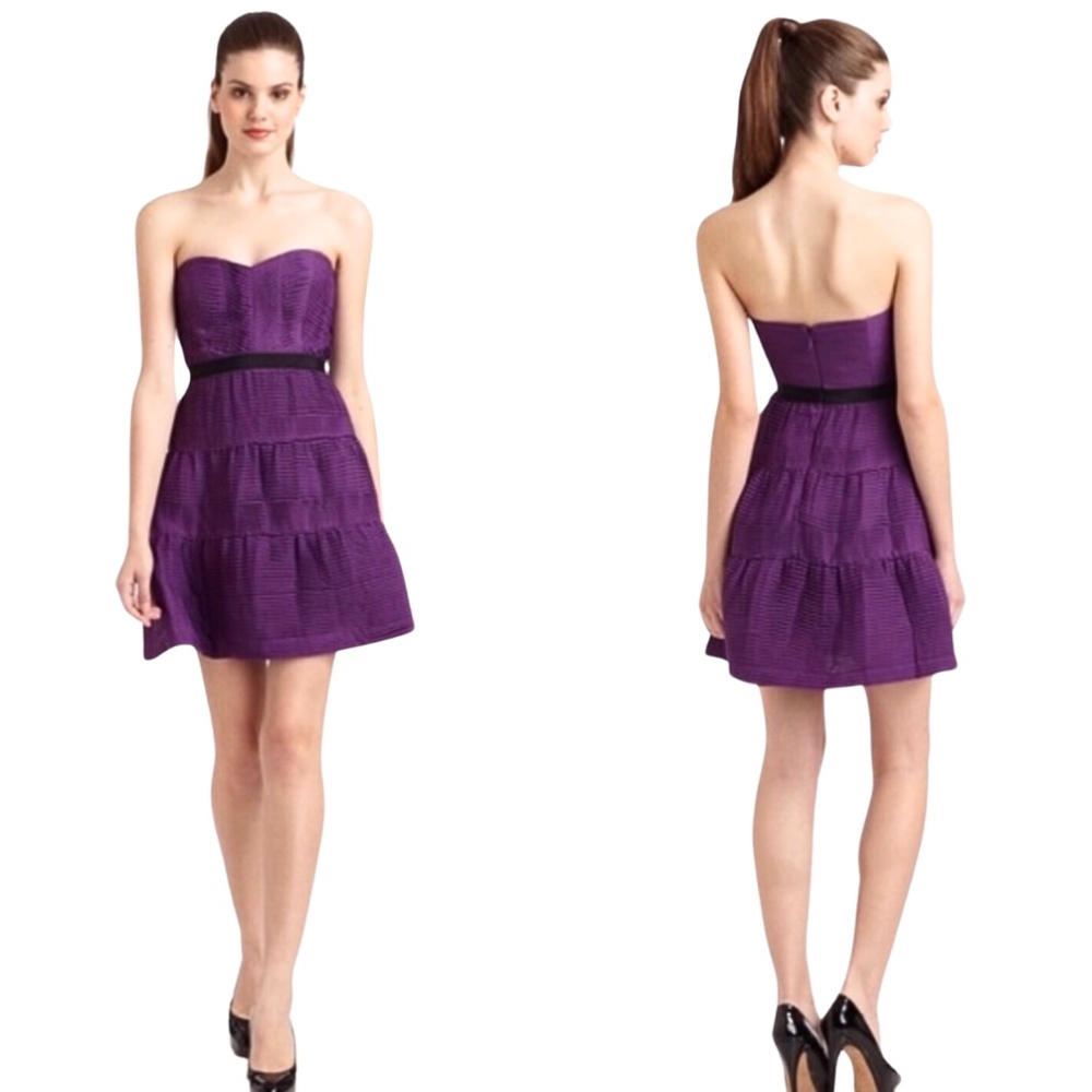 BCBGMAXAZRIA Strapless Pleated Chiffon Dress - Purple/Grape, Size 4